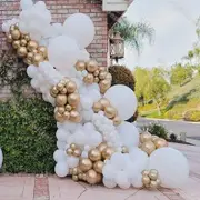 135pcs Matte White Metallic Gold Balloon Garland Arch Kit - Baby Shower Wedding Anniversary Birthday Party Decorations
