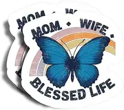 Mom Wife Blessed Life Magnets - 5" On Longest Side - Blue Butterfly Rainbow - 2 Pack - Thick Strong Magnet - Bumper Magnets for Fridge, Toolbox, Cars - Made in USA - PLDFMAG0645