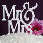 Silver Mr & Mrs Crystal Diamantes Wedding Cake Topper