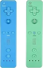 Wii Controller 2 Pack, Wii Remote Controller with Silicone Case and Wrist Strap Compatible for Wii/Wii U Console - Green and Blue