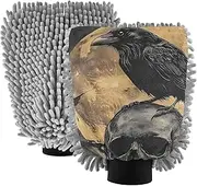 XYMZR Raven Skull Gothic Moon Absorbent Microfiber Car Wash Mitt, Funny Cute Anime Scratch Free for Cars Cleaning, Home Cleaning Mitts, 2 Pack, 10.24” L x 7.09” W