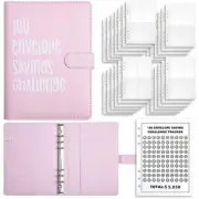 Pink 100-Day Savings Challenge Cash Binder with Tracker and Refillable Notebook