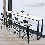 Modern outdoor High counter high table,Industrial restaurant Slate top standing bar table,White/black indoor outdoor side table with metal base,Narrow Pub Patio Bar Table Long Narrow,No stools(White,1