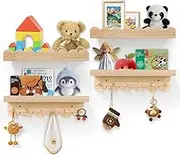 Varbonia Kids' Bookshelf Set of 4, White Floating Nursery Book Shelves, Picture Ledge Shelf for Wall Decor and Storage (Natural Wood, 4 Pack)