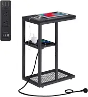 Side Table with Power Board : (AU Standards) 3-Tier C Shaped Coffee Table with B