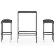 3 Piece Garden Bar Set with Cushions Poly Rattan Grey