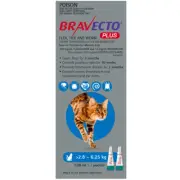 Bravecto Plus Cat 4 Month Spot On Tick & Flea Treatment 2.8-6.25kg Medium Blue