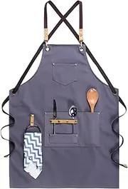 Kitchen Apron Customizable Fashion Canvas Bib Leather Chef Kitchen Apron Women Men Kitchen Barista Bartender Pocket Household Apron Apron Kitchen