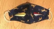 Face mask, two layers, navy blue with dogs, applicque, new handmade cotton