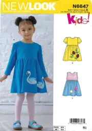 New Look N6647 Toddlers' Flared Knit Dresses w Appliques Sz 1/2-4 UNCUT Pattern