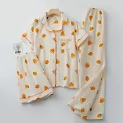 Pajama Set: Short Sleeve Floral Print Shirt + Lounge Shorts + Lounge Pants Mandarin - Beige - L