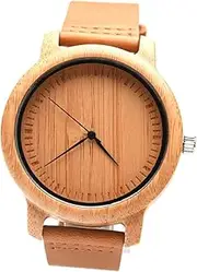 [FOMIYES] 1PC Natural Bamboo Wristwatch for Men with Leather Band Casual Vintage Style Lightweight Design present with Box Packaging