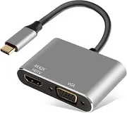 USB C to HDMI VGA Adapter, 2 in 1 Type-C to VGA 4K HDMI Converter for Dual Monitor Adapter Compatible with MacBook Pro, iPhone 16 15 Pro Max, Surface Pro, PC, etc