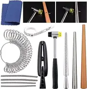 Wokape 12Pcs Ring Sizer Measuring Tool Kit, Including Ring Mandrel, Ring Gauge Finger Sizer, White (1-17) Ring Sizer, Jewelry Hammer, Ring Clamp, Ring Size Adjusters with Polishing Clothes