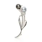 Double Silver Akoya Pearl&Black Faceted Tahitian Pearl Brooch Sterling Silver