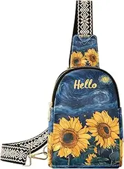[miaozhen] Sky Sunflowers bag for girls leather fanny packs crossbody bags for day pack, Sky Sunflowers