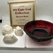 Vintage 1970s AVON Dessert Bowl Cape Cod Ruby Red Glass Plus Scented Soaps NOS
