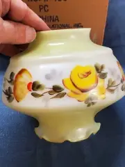 Art Deco Yellow Glass Ceiling Lamp Or Top Shade w/ Hand Painted Flowers 3" Fit