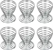 6 x stainless steel egg cups steel wire spiral spring