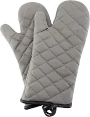 Quilted Heat Resistant Oven Mitts, 1 Pair, Classic Flame, 13 Inches, Grey