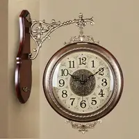 在飛比找樂天市場購物網優惠-TQJ歐式純銅實木雙面掛鐘時鐘表創意掛表客廳臥室靜音壁掛鐘