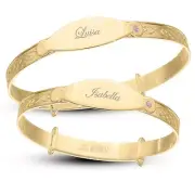 Personalized Silver INFANT bangle for Girl, Yellow Gold Plated, 1-3yrs, pink