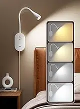 deeloop LED Wall Mounted Reading Lights for Books in Bed Headboard, CRI 95+ Wall Lamp with USB Fast Output，4 Color 5 Dimming Touch Control Reading Lamps with 4 Hours Auto-Off Bed Lights White