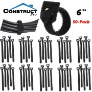 6" Hook and Loop Cable Ties Wire Management TV Cord Black Reusable 50 Pack