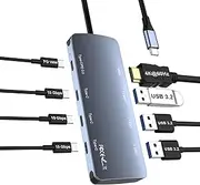 8-in-1 USB C Hub 10Gbps Laptop Docking Station, Type C Hub with 4K@60Hz HDMI, 3 USB-C 3.2 Gen2, 3 USB 3.2 Ports, 100W PD with 10Gbps Data Compatible with MacBook Pro/Air and More Type C Devices