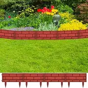 Lawn Divider with Brick Design, Interconnectable 11 pcs, 5m Total Length, 45 cm x 17.5 cm per Piece, Red Polypropylene, Decorative Edging for Garden Border Landscaping