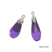 2 Sterling Silver CZ Teardrop Pendant Earring Charm Beads Amethyst Purple #51551