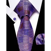 Men's Purple Checkered Silk Tie and Pocket Square Set – Stylish and Elegant, Perfect for Weddings, Business and Formal Occasions