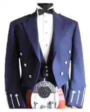 Royal Blue Men's Kilt Jacket Vest Men's 100% Wool Wedding Jacket | Chest size fr