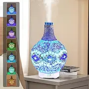 Mosaic Glass Essential Oil Diffuser,Tiffany Aromatherapy Diffuser 100ml Turkish Moroccan Color Changing Aroma Air Diffusers Ultrasonic Cool Mist Humidifier for Sleeping SPA Office Home