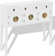 'vidaXL White Solid Wood Sideboard with Chinese-Inspired Design. Multifunction: Can be Used as TV Cabinet, High Board, Console Table. Includes 4 Drawers & 3 Cupboards for Organising Items.