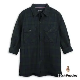 【Hush Puppies】男裝 襯衫 美式經典格紋七分袖貼袋襯衫(藍綠 / 43112104)