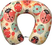 LHBWCVN Travel Neck Pillow for Airplanes Comfort Head and Neck Support Memory Foam - U-Shaped Neck Travel Pillow for Sleeping Ladybugs Cartoon Pattern Neck Pillows for Flight Headrest Sleep