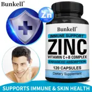 Zinc + Vitamin C & B Complex - 30/60/120 Capsules, Eye Skin Immune Support