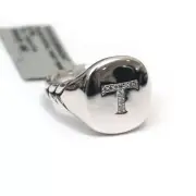 New DAVID YURMAN Pave Initial Letter T Pinky Ring in Diamond & Silver Size 4
