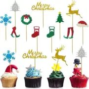 Christmas Cupcake Toppers, Christmas Cake Topper, Merry Christmas Tree Elk So...