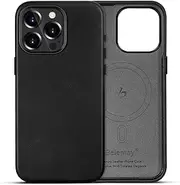 [Belemay] for iPhone 14 Pro Leather Case Compatible with MagSafe, Full-Grain Vegetable-Tanned Leather, Metal Buttons & Camera Bezel - Slim Fit&Sleek - Luxury Phone Cover (6.1-inch)-Black