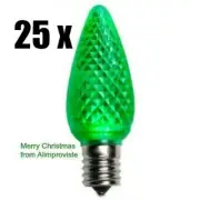 25-PK LOT C9 LED Light BULB Green Faceted CHRISTMAS Replacement 5 Diode E17 NEW