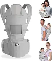 Baby Carrier with Hip Seat 6-in-1 for Newborn to Toddlers - Front & Back Face-in & Face-Out Detachable Baby Holder Carrier for Dad Mom, Ergonomic Positions 7-40 LBS (Grey)