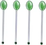 Amosfun 4 Pcs Long Handle Clear Glass Spoons Food Grade Coffee Scoop for Home Cafe and Dessert Use and Easy to Clean for Stirring and Serving