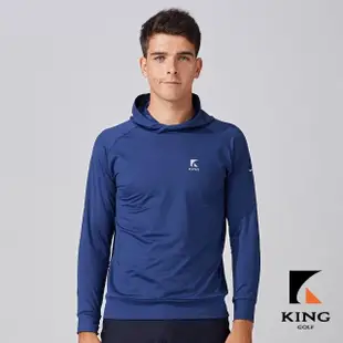 【KING GOLF】專櫃同步-男款素面彈性修身帽T長袖連帽上衣POLO衫/高爾夫球衫(藍色)