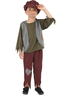 Smiffys Victorian Poor Boy Costume, Green with Top, Trousers & Hat, Boys Fancy D