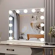 BEAUTME Vanity Mirror with Lights,Led Makeup Mirror with Magnifying for Bedroom Table Mirror/Wall Mounted Mirror Big Mirror (50.5x39.7cm, White)