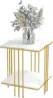 Sintered Stone End Table: 2 Tier Square White Sofa Side Table - Small Coffee Tab