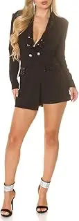 [Koucla] Long Sleeve Hotpants Jumpsuit Short Shorts Jumpsuit in Blazer Look with Shoulder Pads and Glitter Sequins