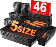 【】【5 Size】 Tool Box Organizer Tray Divider Set 【Black】 Desk Drawer